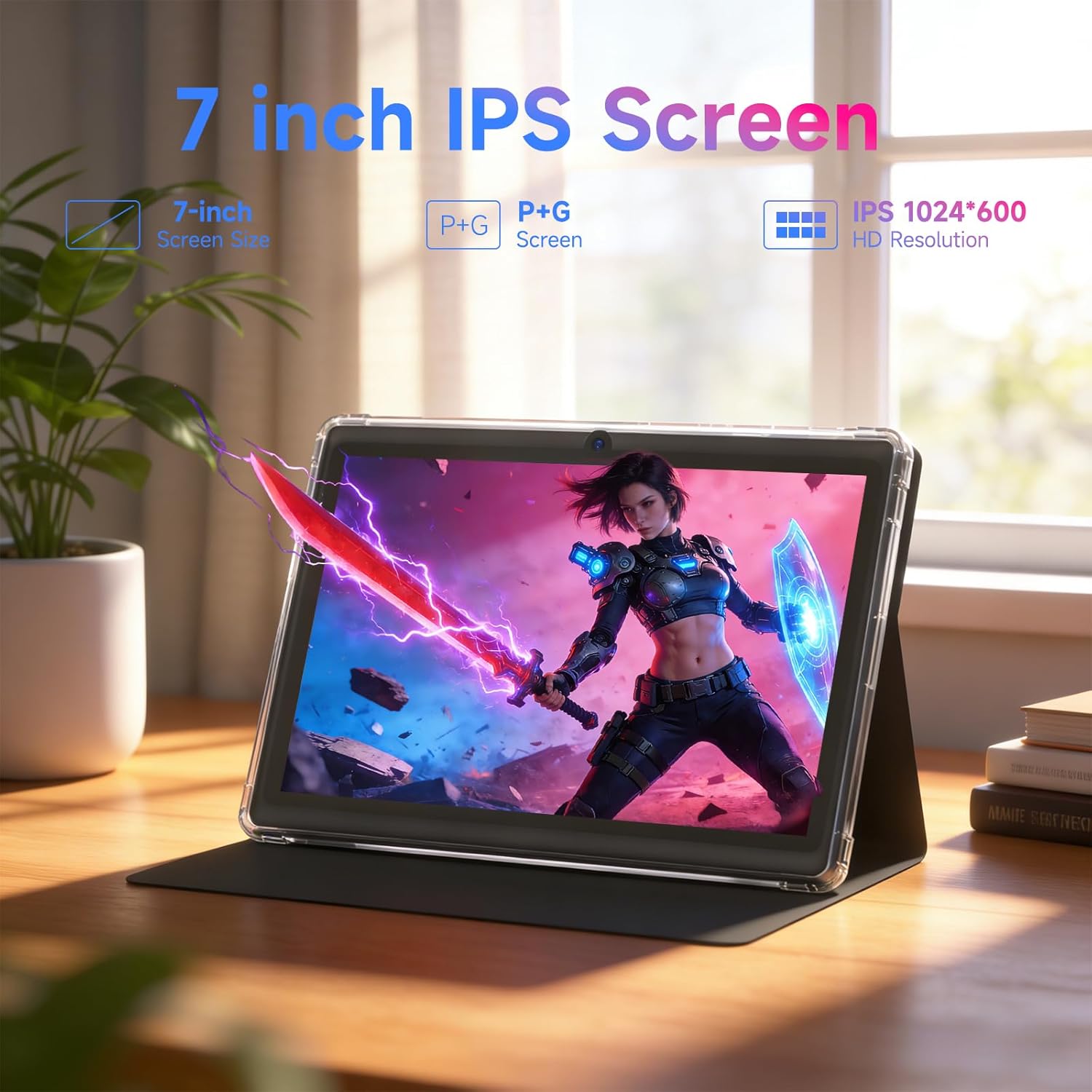 7 inch Tablet Android 14 with Case 8GB RAM 32GB ROM 1TB Expand Quad-Core Processor IPS Screen Dual Camera 3000mAh Battery Bluetooth