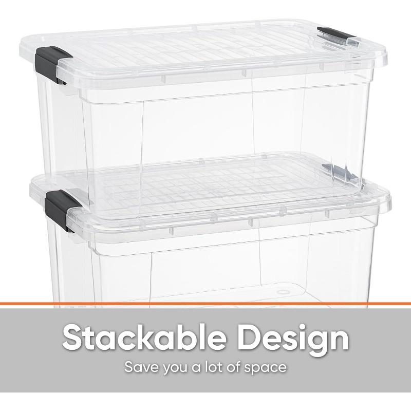 Clear Storage Boxes with Lids 2 Quart Plastic Container Bins for Organizing Stackable Crates BPA Free Non Toxic Odor Free Organizers for Home Office School and Dorm