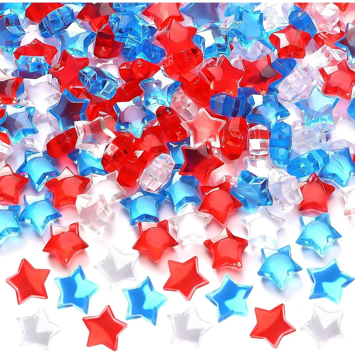 240 Pcs Patriotic 3D Star Shaped Acrylic Ice Rocks Crystals Gems Vase Filler Table Scatter Decorations for 4th of July Memorial Day Independence Day Party Wedding Arts Crafts