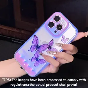 Voice-activated luminous purple butterfly phone case, personalized unique incoming call light design, for iPhone x/xr/xsmax/11/12/13/14/15/16/17 Pro/Pro Max/Plus, fashionable protective case, unique design suitable for daily use, protective shell, Cover