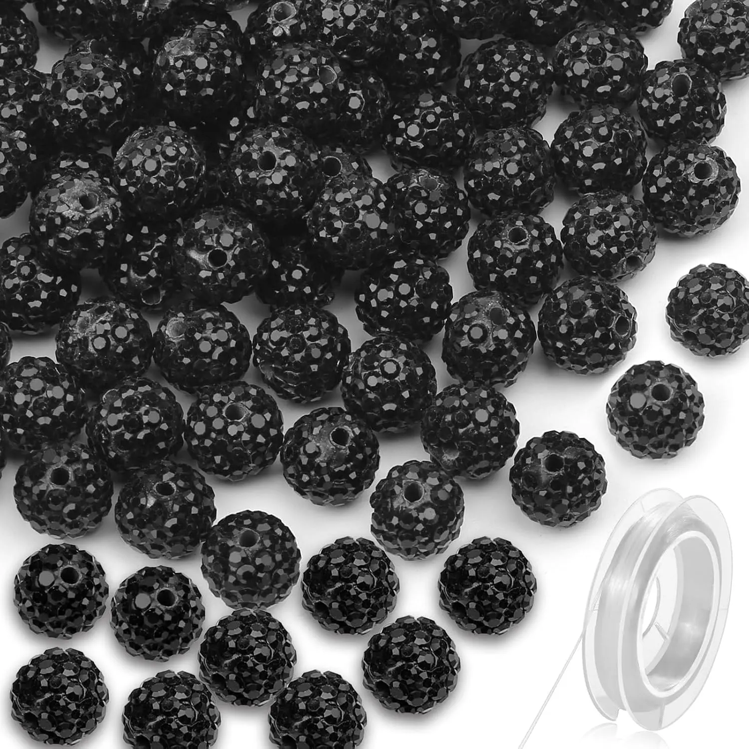 10mm Polymer Clay Sparkling Rhinestone Beads (120-Count, Black) with Elastic String for DIY Bracelet, Necklace Crafts (Toys & Hobbies, Beading & Jewelry Making)