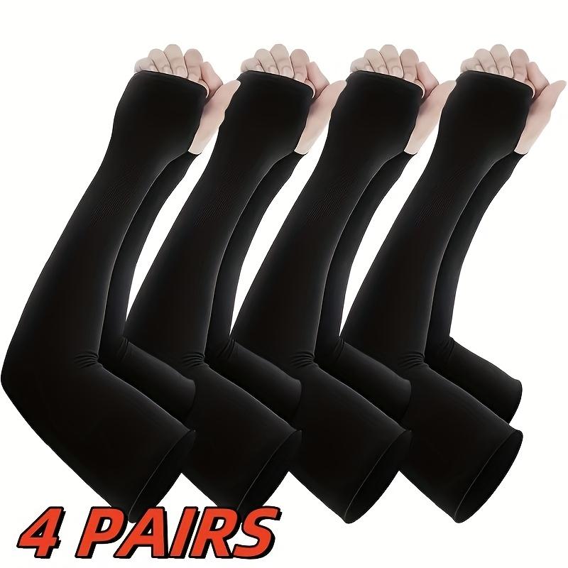 4 pairs of black nylon knit gloves with thumb holes - sun protection, cooling, unisex, suitable for golf, cycling, fishing, jogging - summer wear, summer gloves |   thumb hole sleeves |   silky nylon knit
