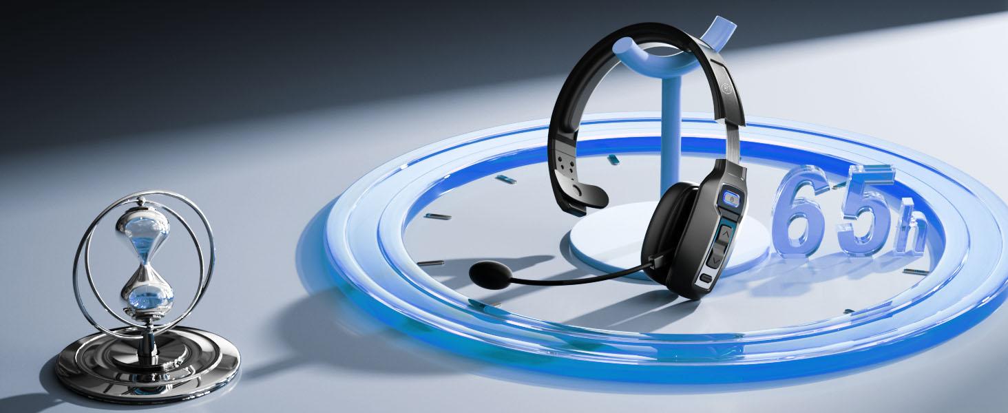 Trucker Bluetooth Headset with AI Noise Cancellation Microphone, Trucker Headset with 65Hrs Talk Time & Mute Button, Multipoint Connection, Bluetooth Headsets Fit for Truck Drivers/Cell Phones
