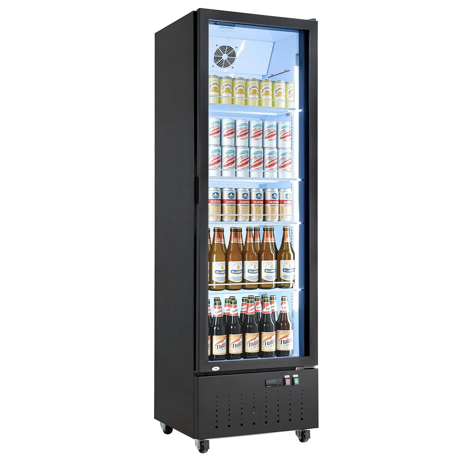 【Summerfinds】VEVOR Commercial Tempered Glass Door Merchandiser Refrigerator, 12.7 Cu.Ft/360L (23.4x23.6x76.8") Upright Fridge with Auto Defrost, Automatic Temp Control, 4 Adjustable Shelves, Soft LED Light, Casters, Lock for Shops & Home