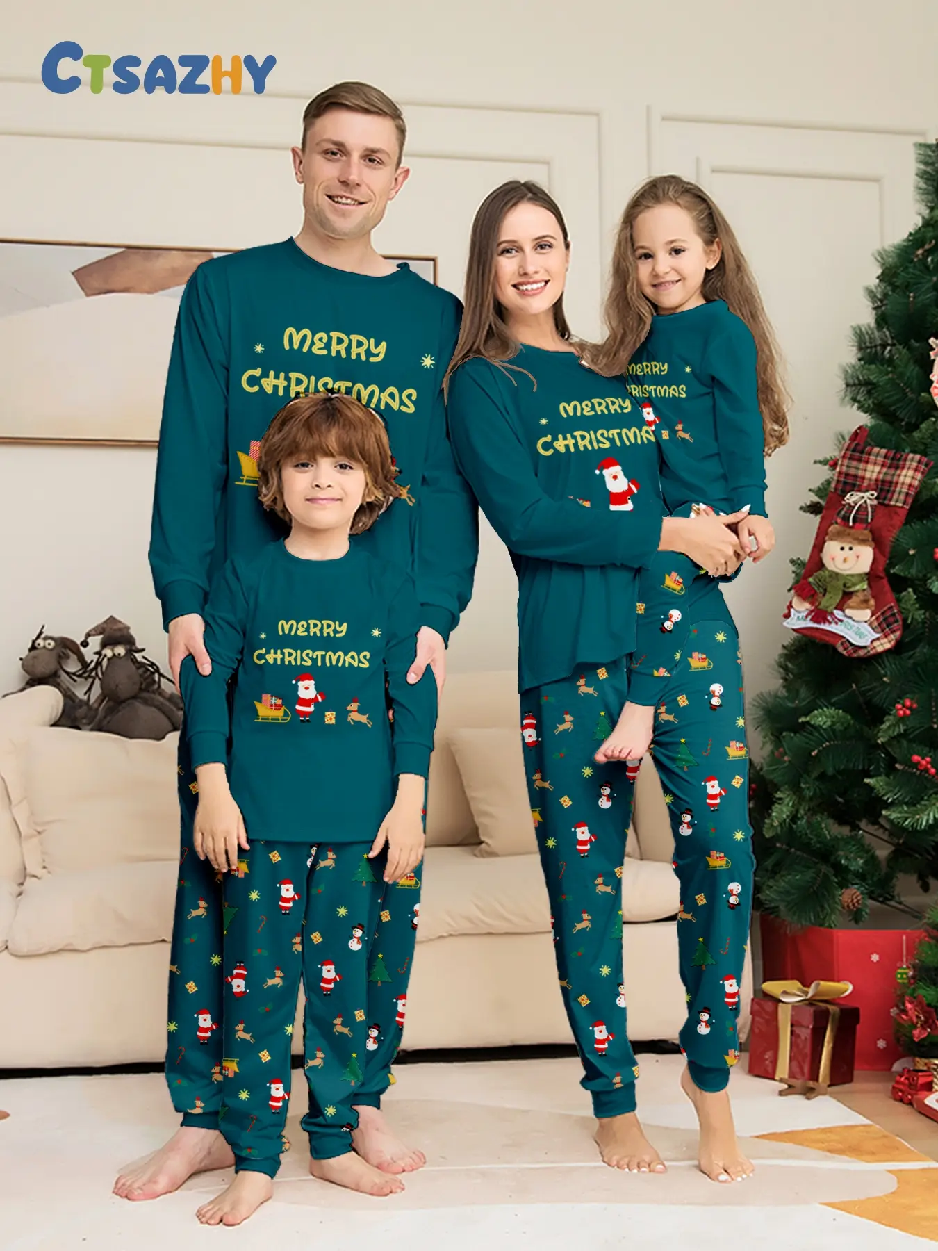 Christmas EIk Famly Matching Pajamas Set 4 Pcs Long Sleve Rd Xmas Printed Sofit Warm Loungeweas Holiday Family Sleepwear for Men Women Kids Chistmas Gif Outft