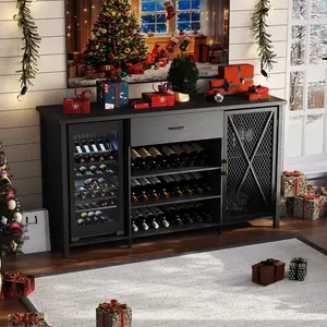 71" Modern Coffee Bar Cabinet with Fridge Space, Large Wood Wine Buffet Sideboard with Drawer Storage for Kitchen Dining Room