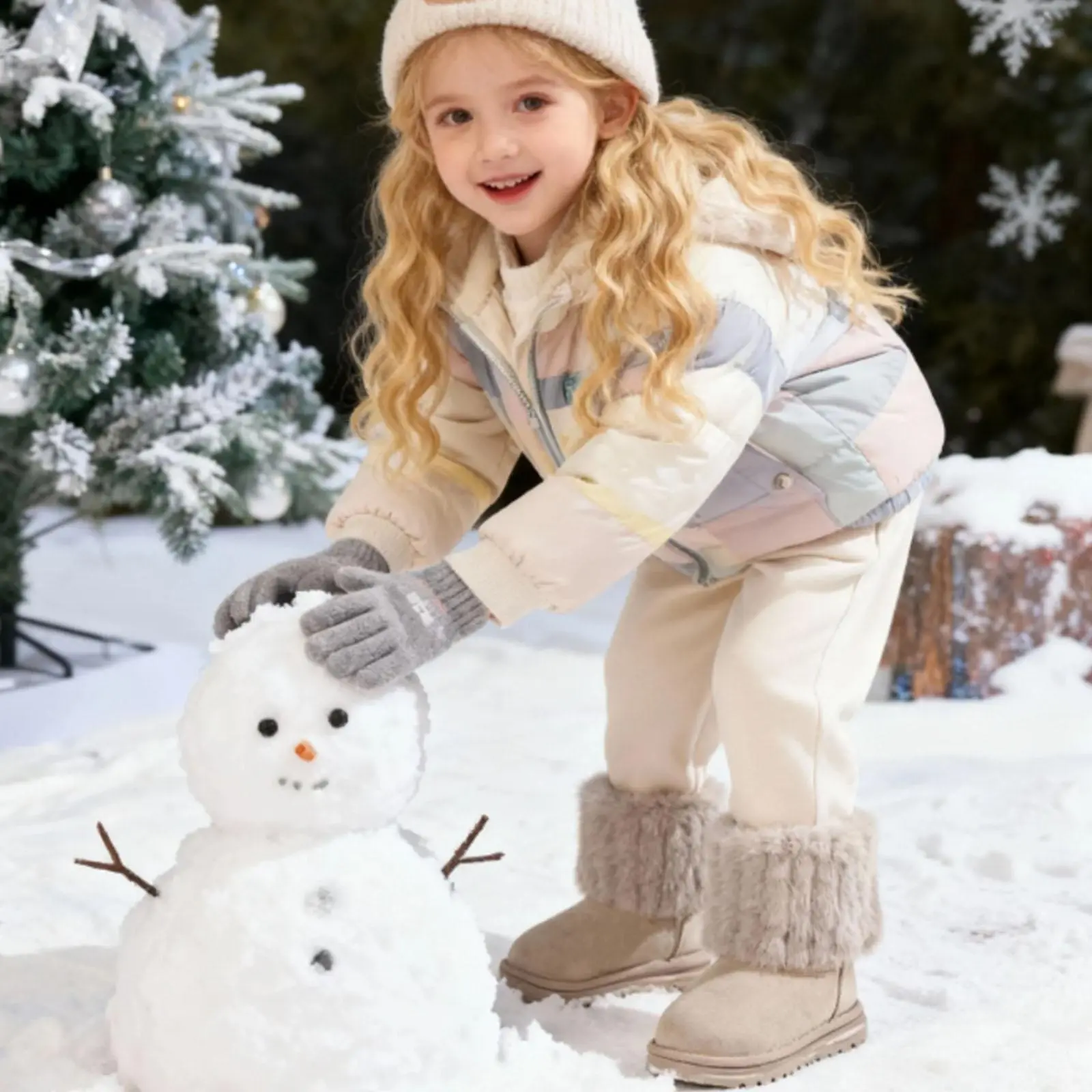 Toddler Boots Kids Boys Girls Winter Warm Faux Fur Fuzz Slip On  Kids Cozy Walking Ankle Boots for Holiday Shoes