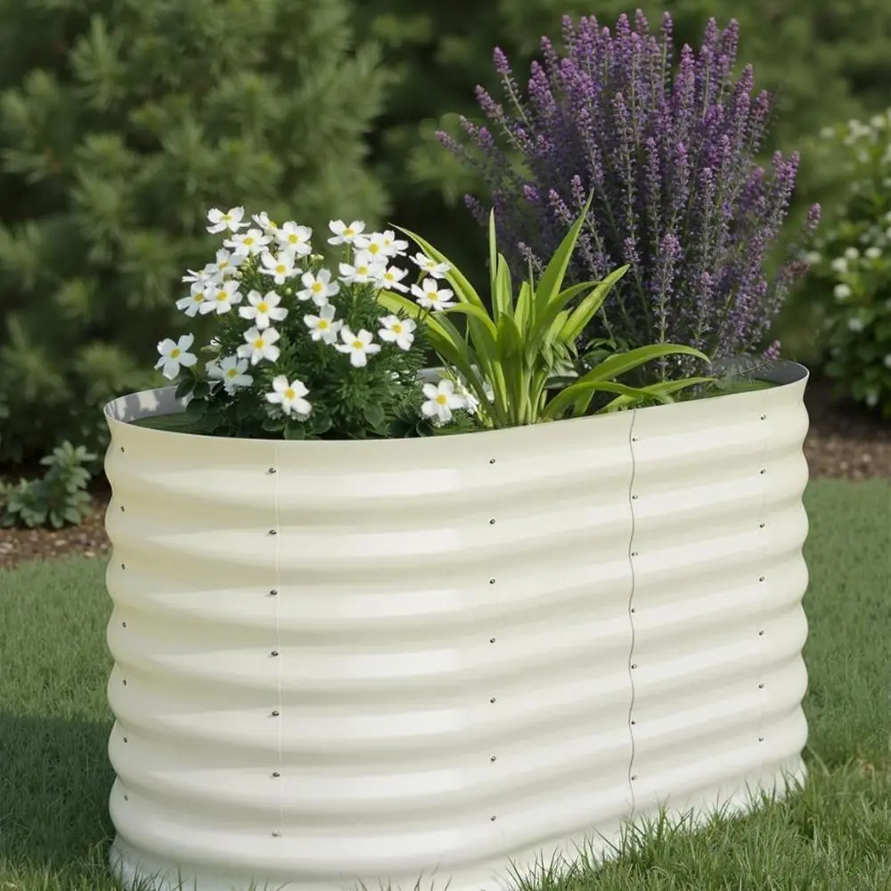 Metal Raised Garden Bed Kits - 24 Inches Tall 4ft x 2ft Outdoor Planter Boxes with Safety Edging, Anti-Rust Coating, Double-Layer Design, Ergonomic Benefits, Excellent Drainage for Vegetables, Fruits