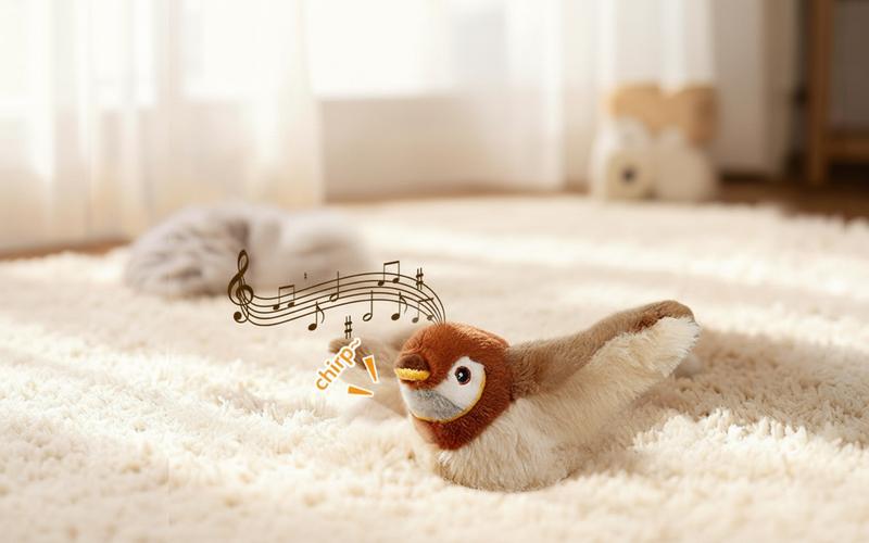 Cat Toys USB Rechargeable Flapping Bird Cat Toy with Chirping Sounds Interactive Play for Cats & Small Dogs Touch Activated Simulates Real Bird Chirps and Wing Flapping Motion