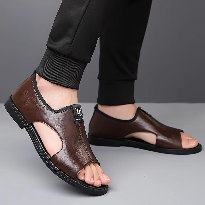 Men's Casual Slip-On Sandals - Black Open Toe Shoes with Rubber Sole, Comfortable for Spring/Summer Outdoor Wear, Strappy Sandals