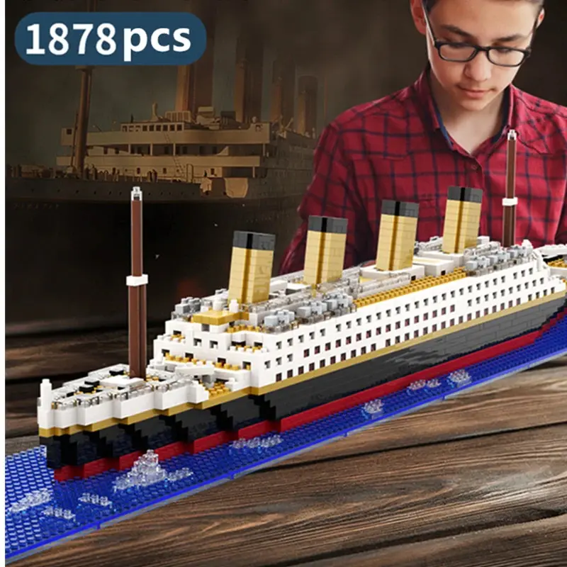 Plastic DIY Build Titanic Cruise Ship Small Particle Building Brick Set - DIY Engineering, Do It Yourself Hands-On Learning Unisex Kids' Desktop Puzzle Toy, Non-RC Birthday Gift