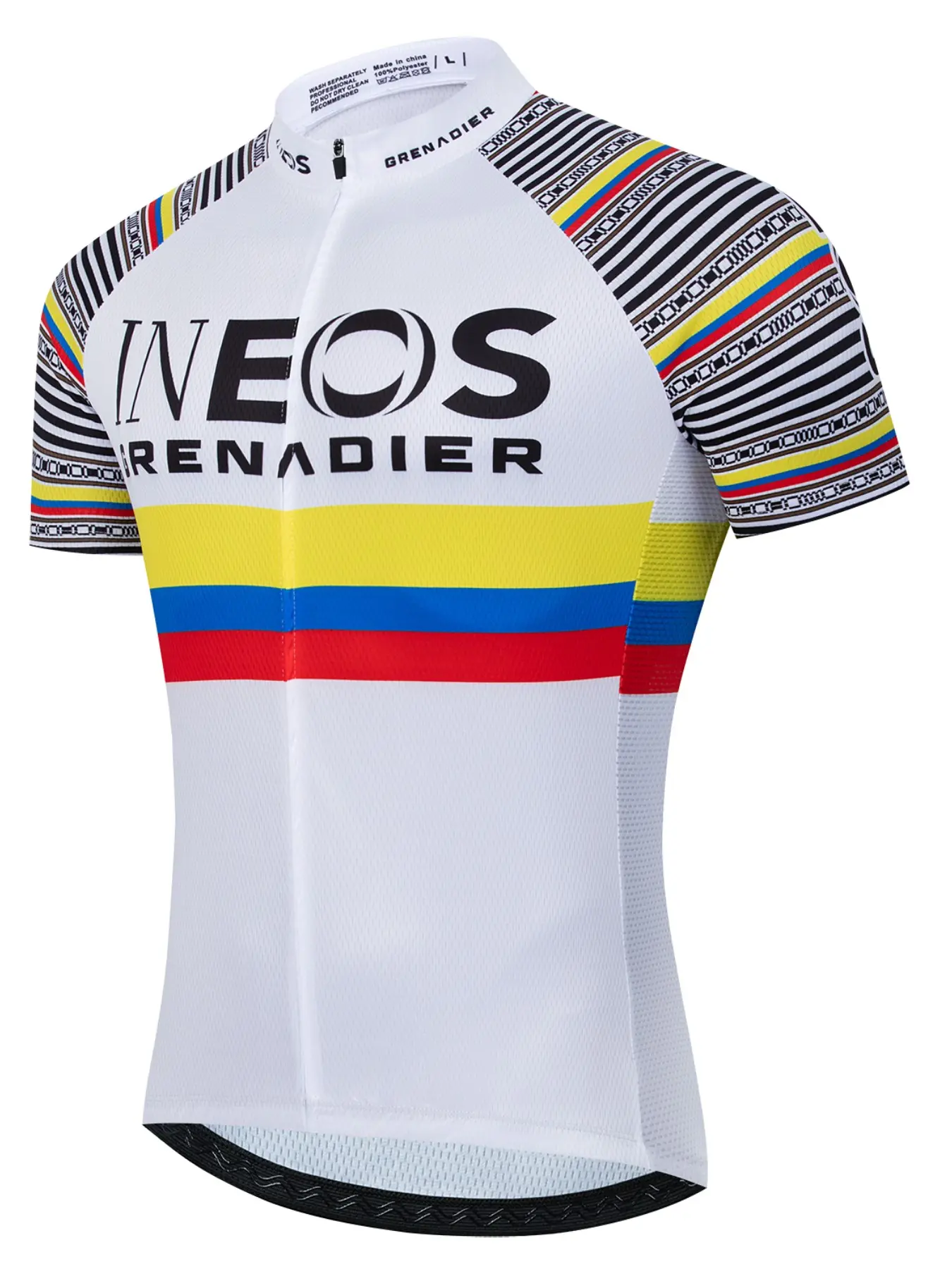 Ineos Unisex Cycling Short Sleeve Top, Breathable Sportswear, Quick Dry, Three Back Pockets, Reflective Strips, Geometric Print, Zipper Design