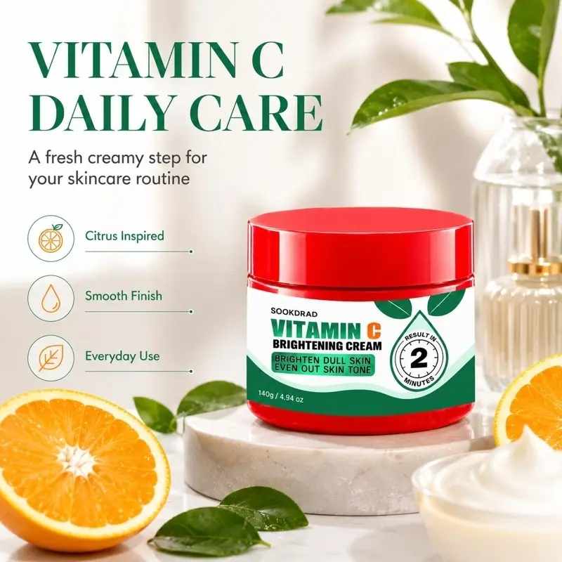 Vitamin C Brightening Cream, 2 Min Dull Skin Brightener, Even Skin Tone, 140g