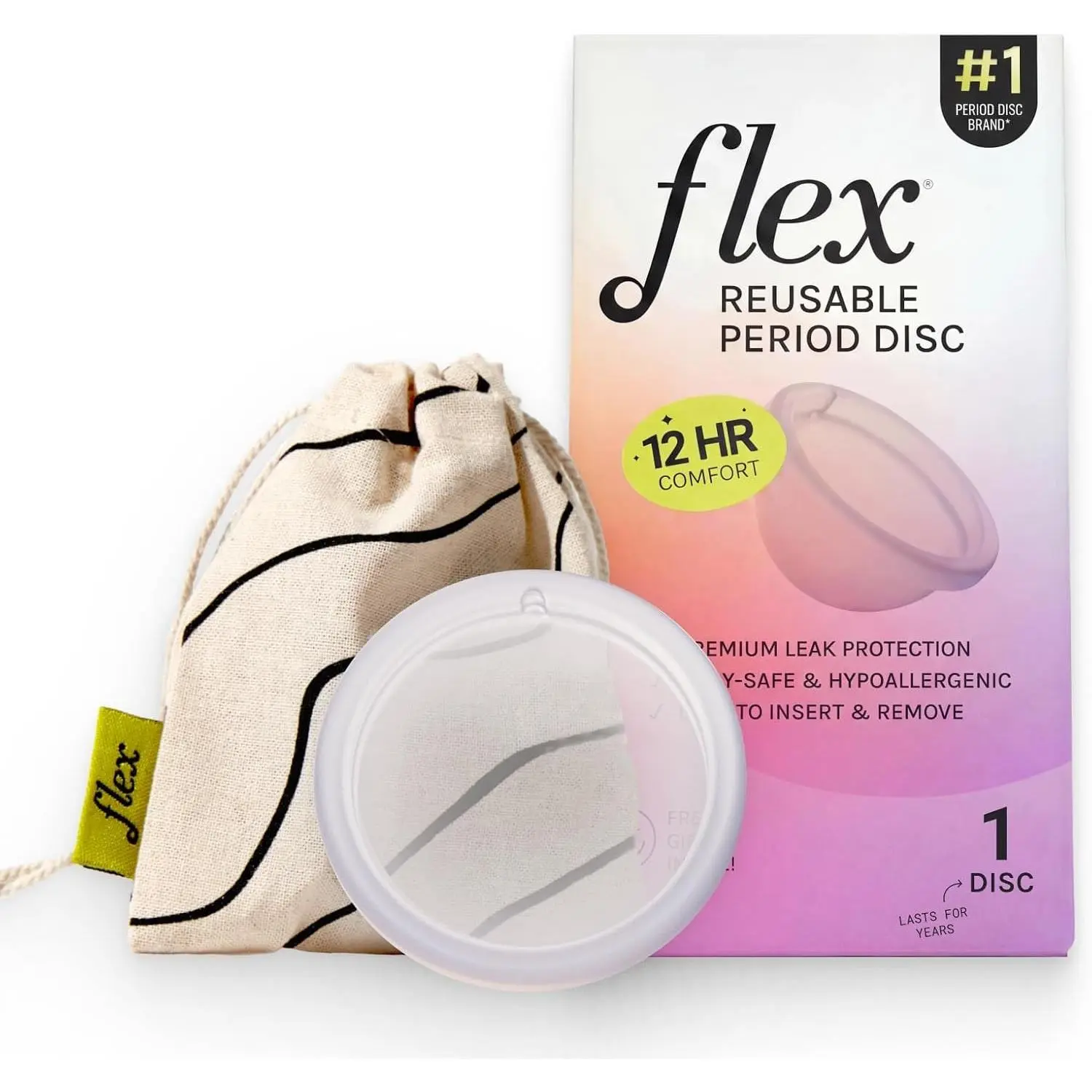 Flex Reusable Disc | Reusable Menstrual Disc | Tampon, Pad and Cup Alternative | Capacity of 6 Super Tampons | Lasts for Years | Includes Carrying Pouch & 2 Free Disposable Discs