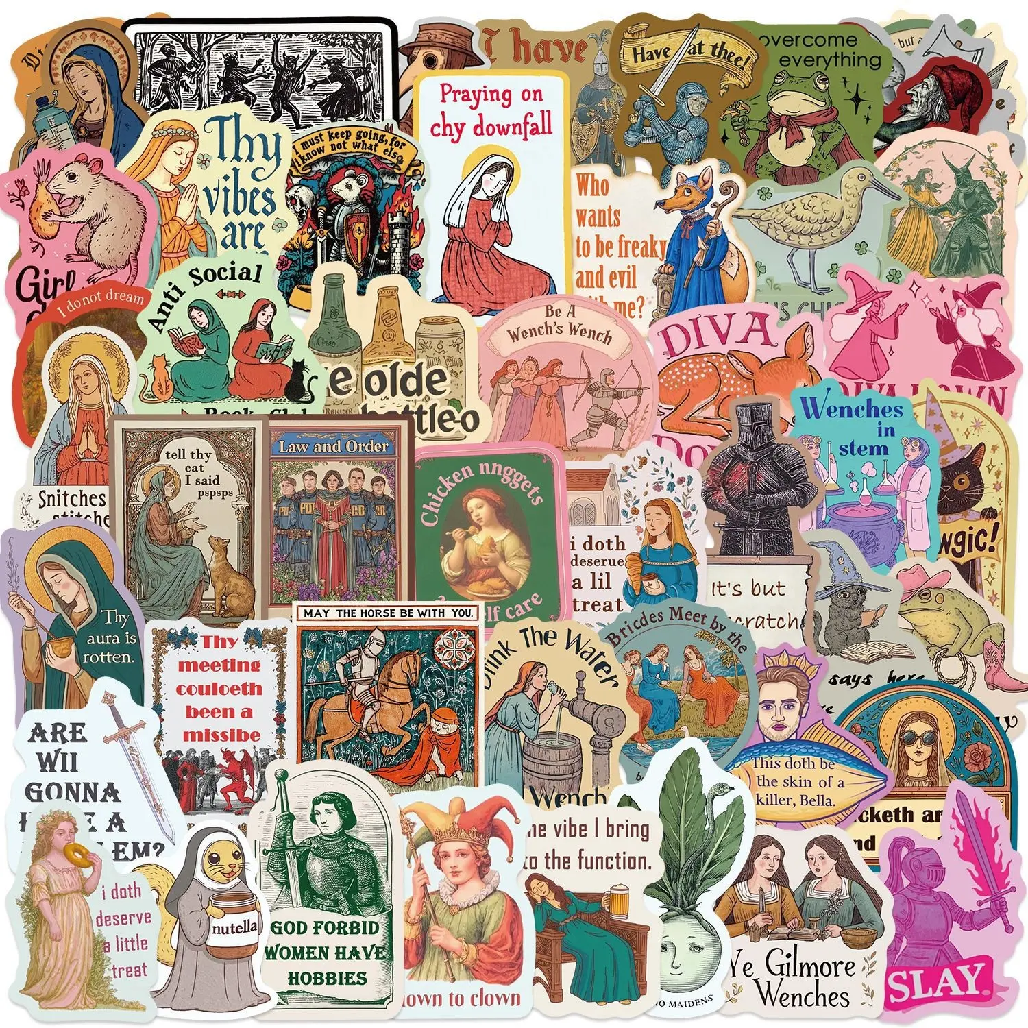 50pcs Retro Medieval Doodle Stickers, Vintage Gothic Waterproof Vinyl Decals, DIY Crafts for Scrapbook, Laptop, Phone, Luggage, Water Bottle