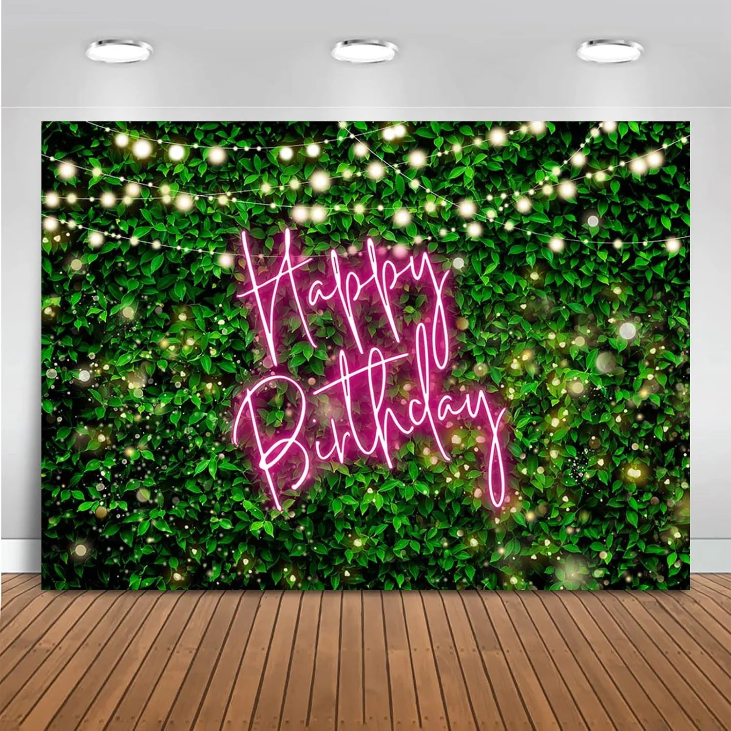 7x5ft Green Leaves Happy Birthday Backdrop Elegant Greenery  Birthday Party Decorations for Women 30th 40th 50th Adult Background Photo Booth Props (, 7x5ft (82x60 inch))