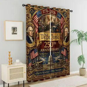 250th Anniversary USA 2 Panels Curtains, Patriotic American Founding Fathers Flag Printed Curtains, Light Darkening Curtains, Stylish Decoration Curtains for Bedroom Living Room, Independence Day Decor Gift