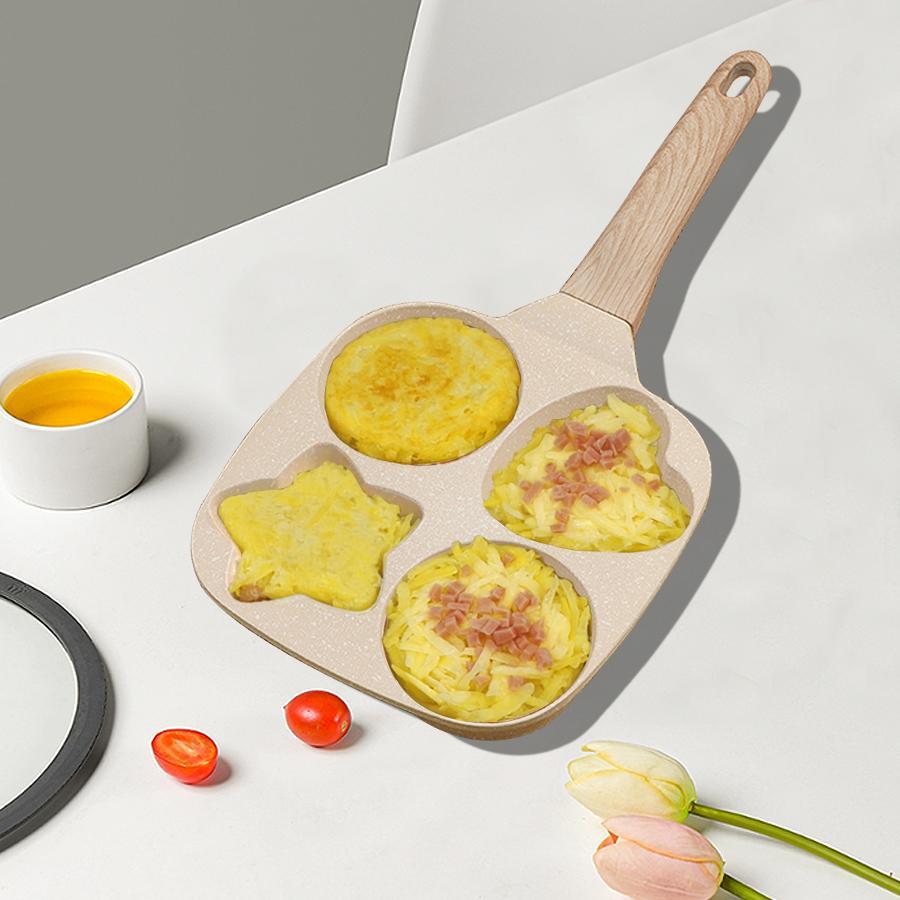 Four Hole Egg Frying Pan, 1 Count Non-stick Egg Frying Pan, Aluminum Omelette Pan, Nonstick Egg Pan, Breakfast Frying Pan for Cooking Eggs, Burger & Bacon