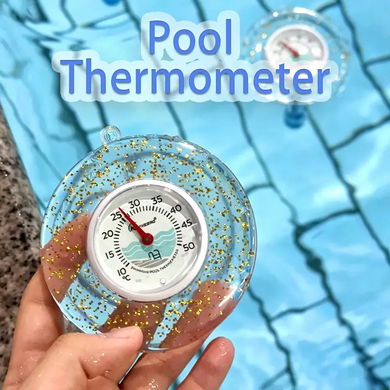 Transparent Floating Pool Thermometer, Large Dial Clear Reading, Stainless Steel Probe, No Battery, with Lanyard, for Pools, Hot Tubs, Bathtubs
