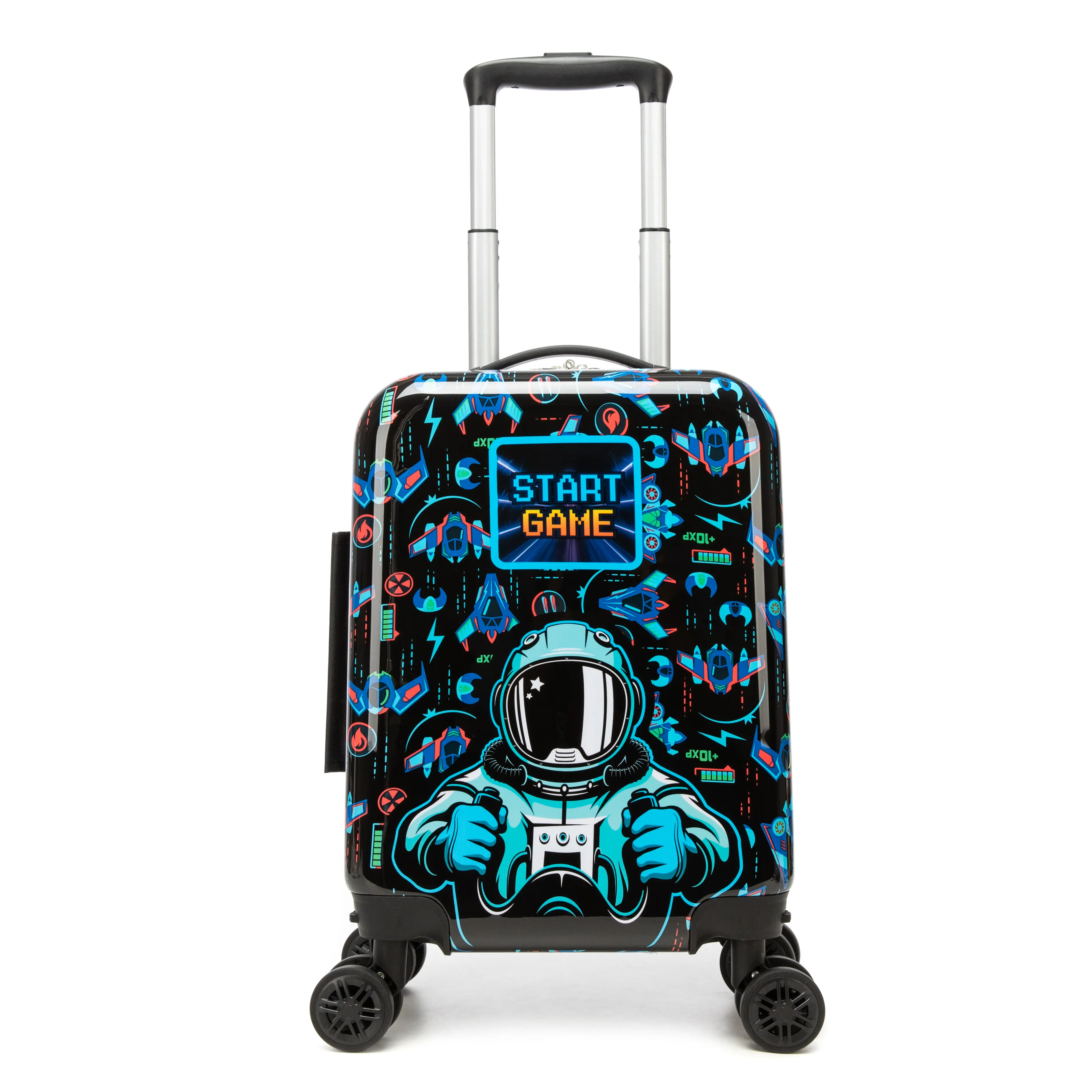 Boys Cool Black Gamer Space Shuttle Hardshell Luggage | Neon Pilot Start Game Rolling Carryon Suitcase for Toddlers & Kids | Lightweight Vacation Gear 2026