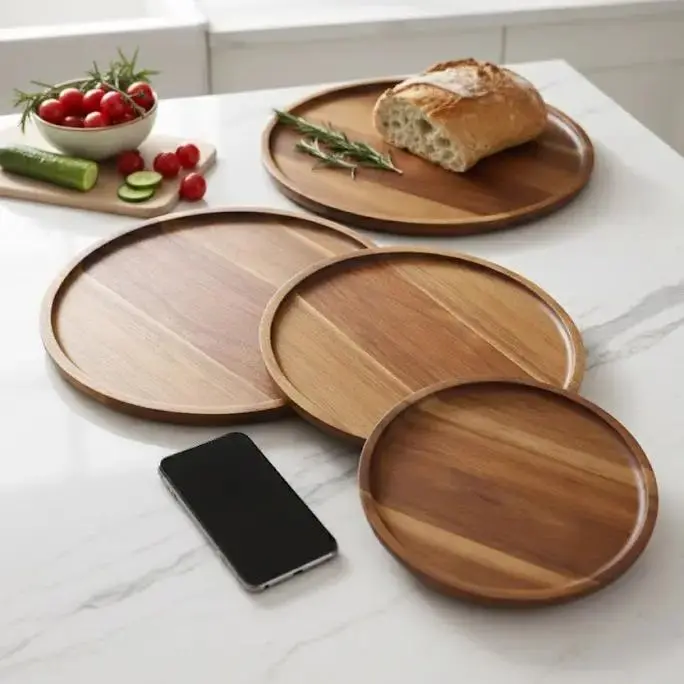 Inch Round Wooden Decorative Serving Tray for Coffee Table and Home Decor, Round Wood Tray for Table Centerpiece, Small Candle Tray, Appetizer Charcuterie Board