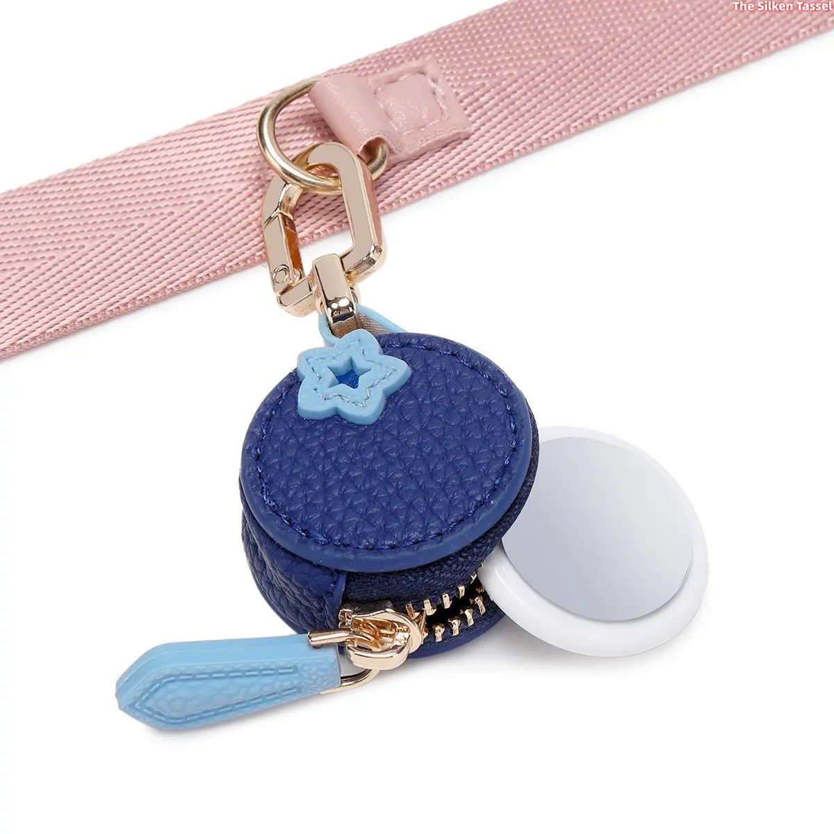 Women's Casual Solid Star-Decor PU Leather Mini Round Zipper Pouch Keychain Charm - 3 to 4.9 in, with Compact Makeup Mirror, Carabiner Hook Lanyard, Portable Earbud Lipstick Coin Storage Case Accessory Gift