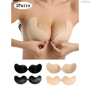 Women's Mango-Shape Silicone Sticky Bra Push Up Stickers, Invisible Lift Nipple Covers, Breathable Soft Self-Adhesive Reusable Pasties, Skin-Friendly Seamless for Wedding, Daily Wear
