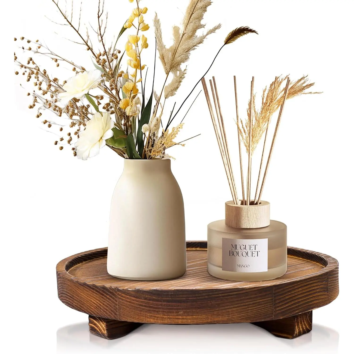 Round Rustic  Decorative Tray |  Bathroom Counter Tray & Decor,  Riser for Soap, Perfume, Candle & Potted