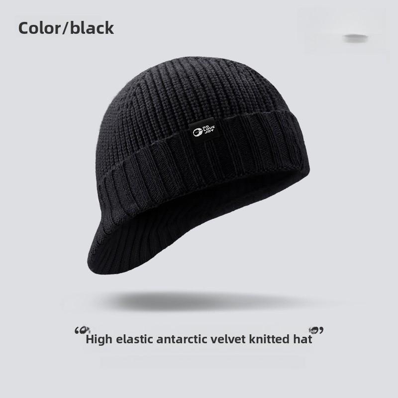 Knitted wool hat solid color elastic lightweight, soft and comfortable baseball cap, warm and windproof in autumn and winter. Knitted brim for men's outdoor sports, skiing and cycling, warm and winter clown duck tongue baseball cap
