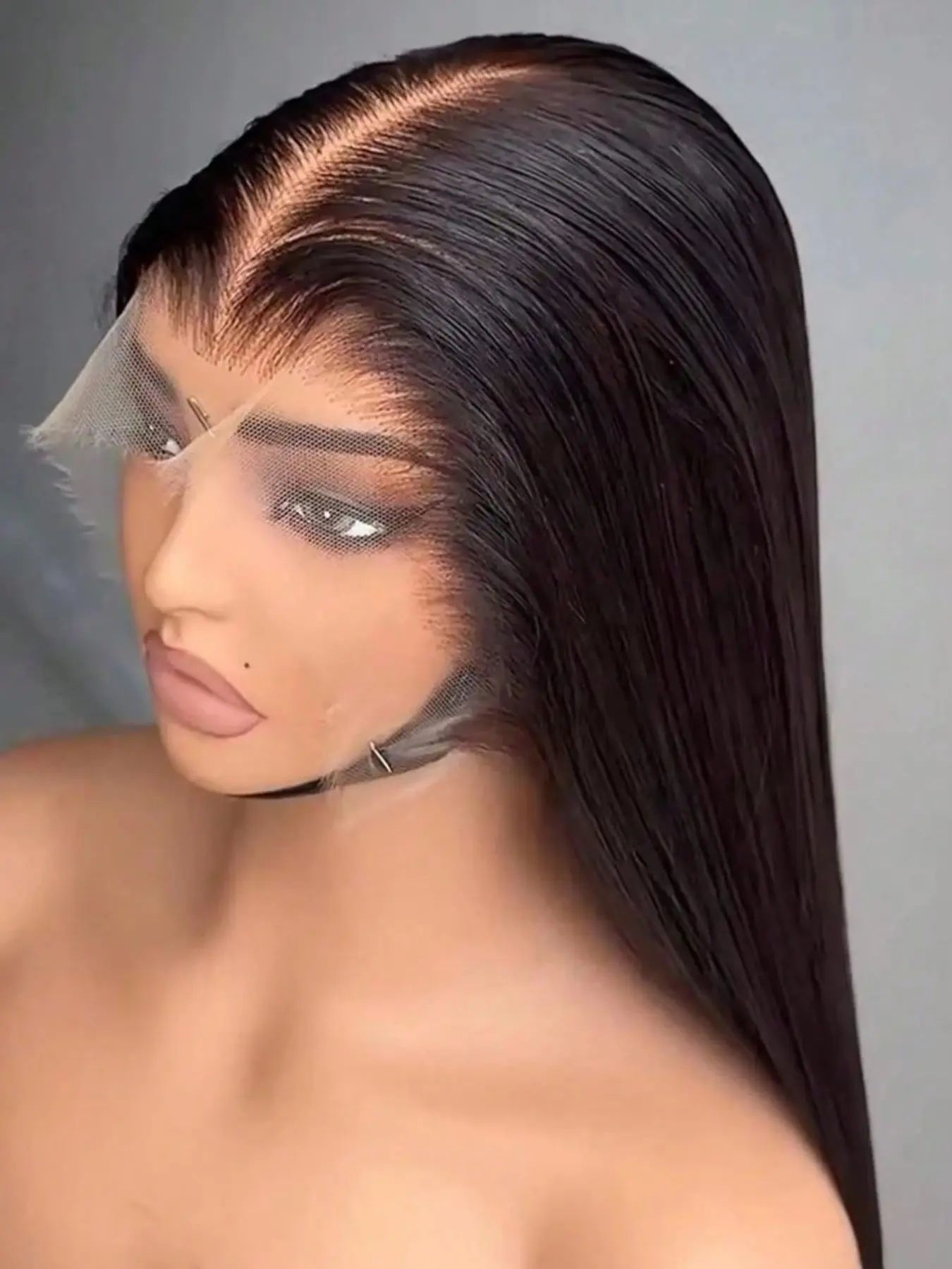 36‑inch Straight 13x4 Lace Front Synthetic Hair Wig, Pre‑plucked with Natural Hairline, 200% Density Natural Black Wig for Women, Daily Life, Wedding, Party & Content Creation