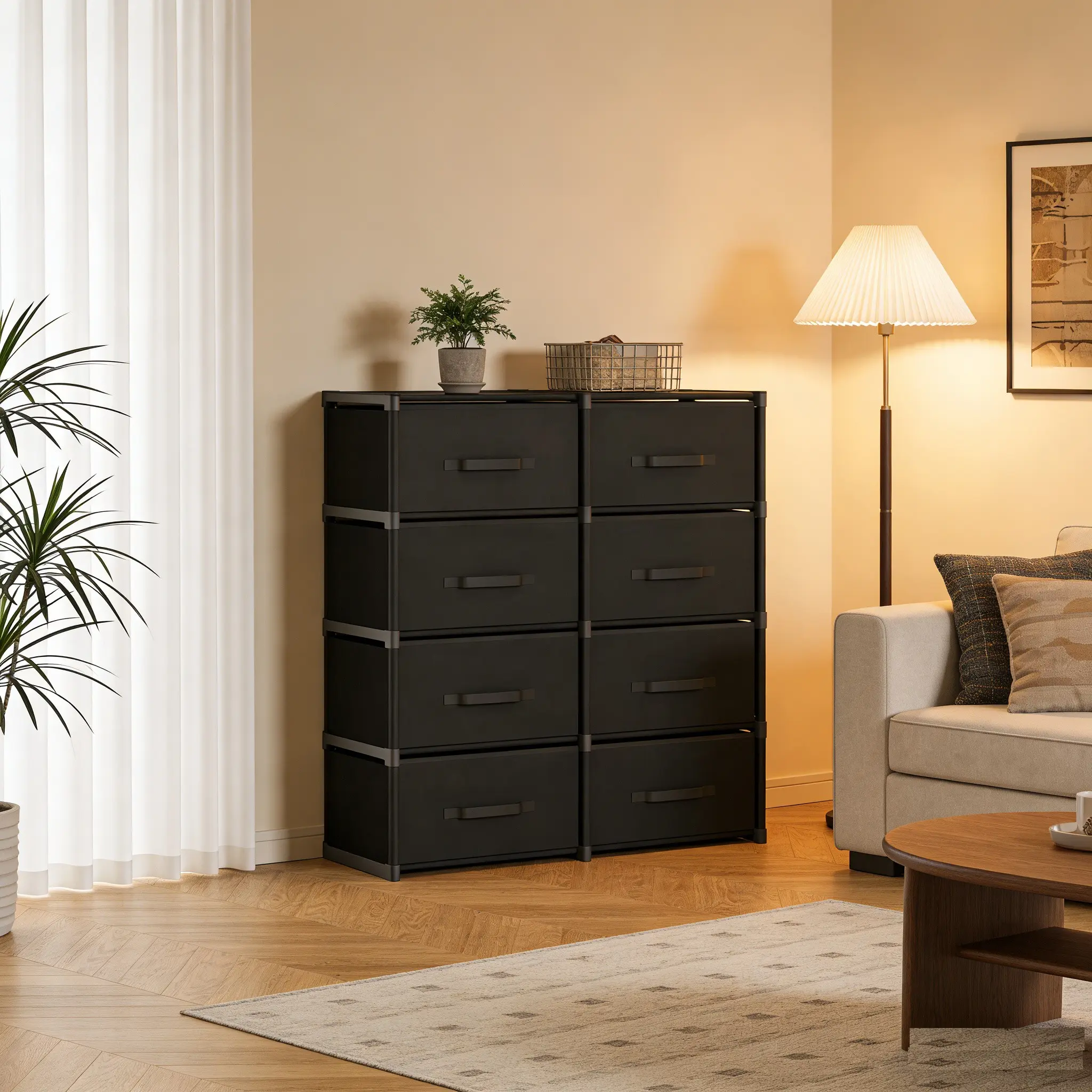 Multi-Functional Floor Storage Cabinet with Fabric Drawers, Easy Assembly Office Furniture, Space-Saving Design, Metal Frame