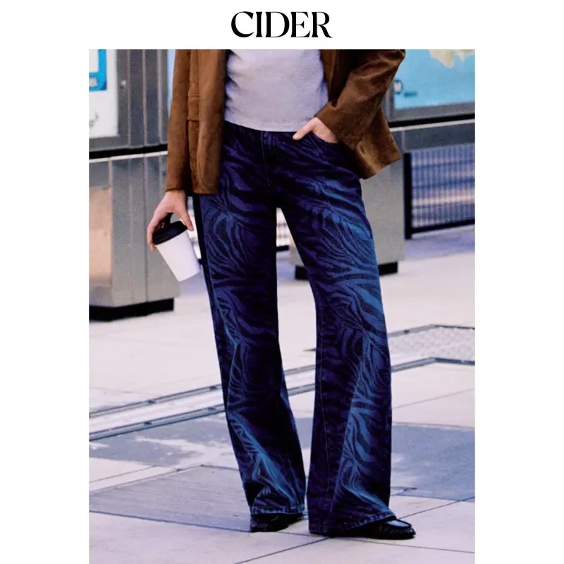 Cider Cider Denim Zebra Striped Low Rise Wide Leg Jeans
