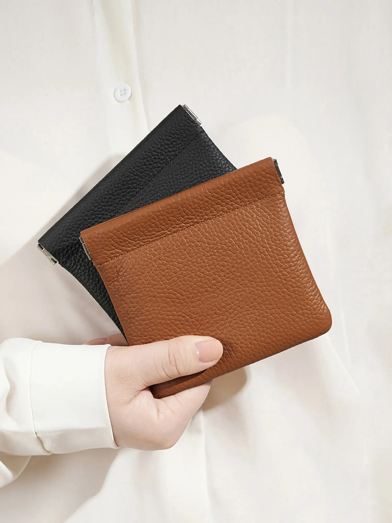1/2/5 Pack Minimalist Solid Color Slim Cosmetic Bag, Soft Leather With Auto Closure, Portable Makeup Pouch For Lipsticks, Coins & Small Beauty Supplies; Large Capacity Long Wallet Holds Phone & Cash, Easy To Clean Multi-Purpose Organizer