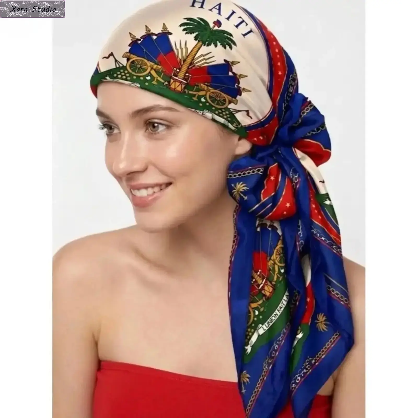 Patriotic Graphic Square Head Wrap Bandana Scarf - 1-Piece Multi-Use Fashion Accessory, Random Palm Tree Print, Multi-Size (50x50cm/19.69inx19.69in,70x70cm/27.56x27.56in), All-Season Ethnic Style, Relaxed Fit for Cultural Festivals & Everyday Use
