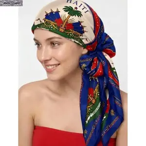 Red White Blue Palm Tree Bandana, soft multi-use head wrap & neck scarf. Lightweight patriotic accessory, great for celebrations, sports and daily casual outfits