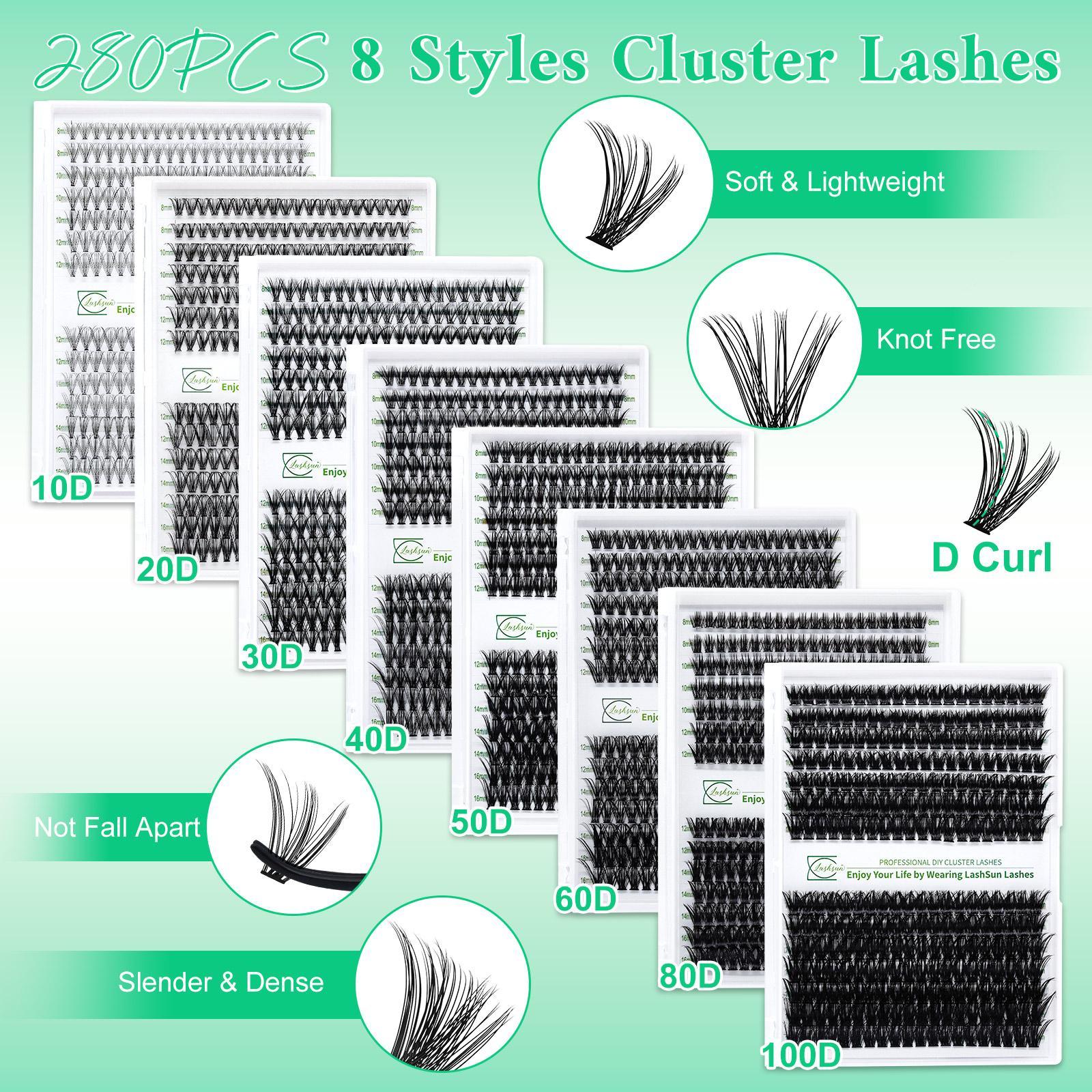 Mixed Length Individual Lash Clusters False Eyelashes Kit, D Curl Lashes with Bond & Seal, Eye Makeup Enhancement Tool for Women, Cosmetic