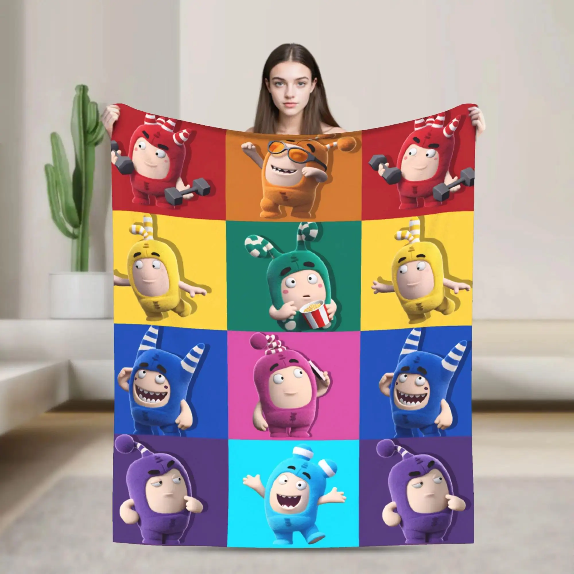Oddbods Cartoon Flannel Blanket, Cute Soft Warm Throw Blanket for Bedroom Travel Home Decor
