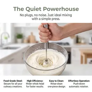Stainless Steel Hand-Push Rotary Whisk, Food-Grade Rust-Resistant Kitchen Utensil with Sturdy Riveted Construction, Semi-Automatic Design for Coffee, Egg Whisking and Cooking Tasks, Easy to Clean-YY1