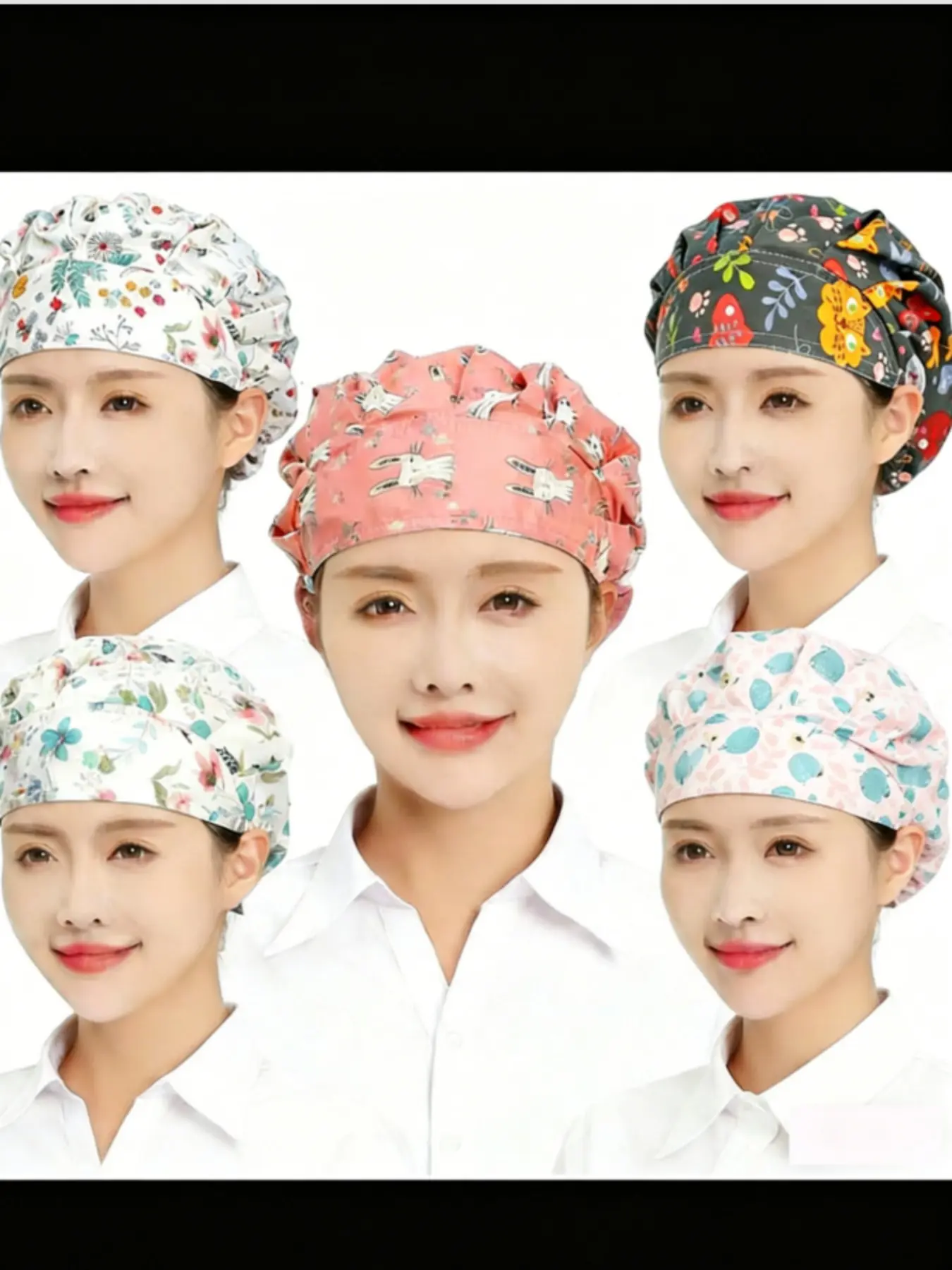 Unisex Adjustable Elastic Chef Hat, 5-Piece Set, Kitchen Cooking Bakery Hat, Dustproof Work Cap, Coif Cap, Men and Women Universal Fit, Adjustable Protective Cap