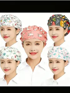 Unisex Adjustable Elastic Chef Hat, 5-Piece Set, Kitchen Cooking Bakery Hat, Dustproof Work Cap, Coif Cap, Men and Women Universal Fit, Adjustable Protective Cap