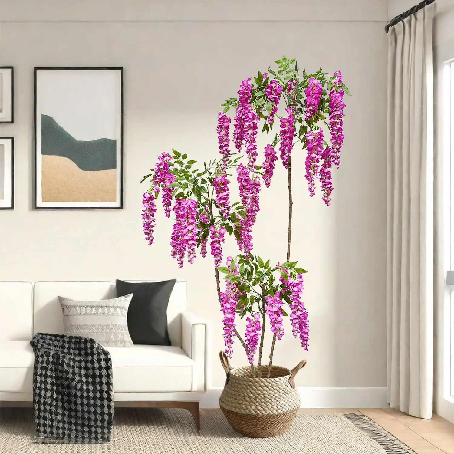 1PC Artificial Wisteria Tree Fake Plants Faux Plants Fake Trees for Wedding Valentine's Day Spring Summer Christmas New Year Home Modern Living Room Floor Office Garden Store Decor Indoor Perfect Housewarming Gift Artificial Tree
