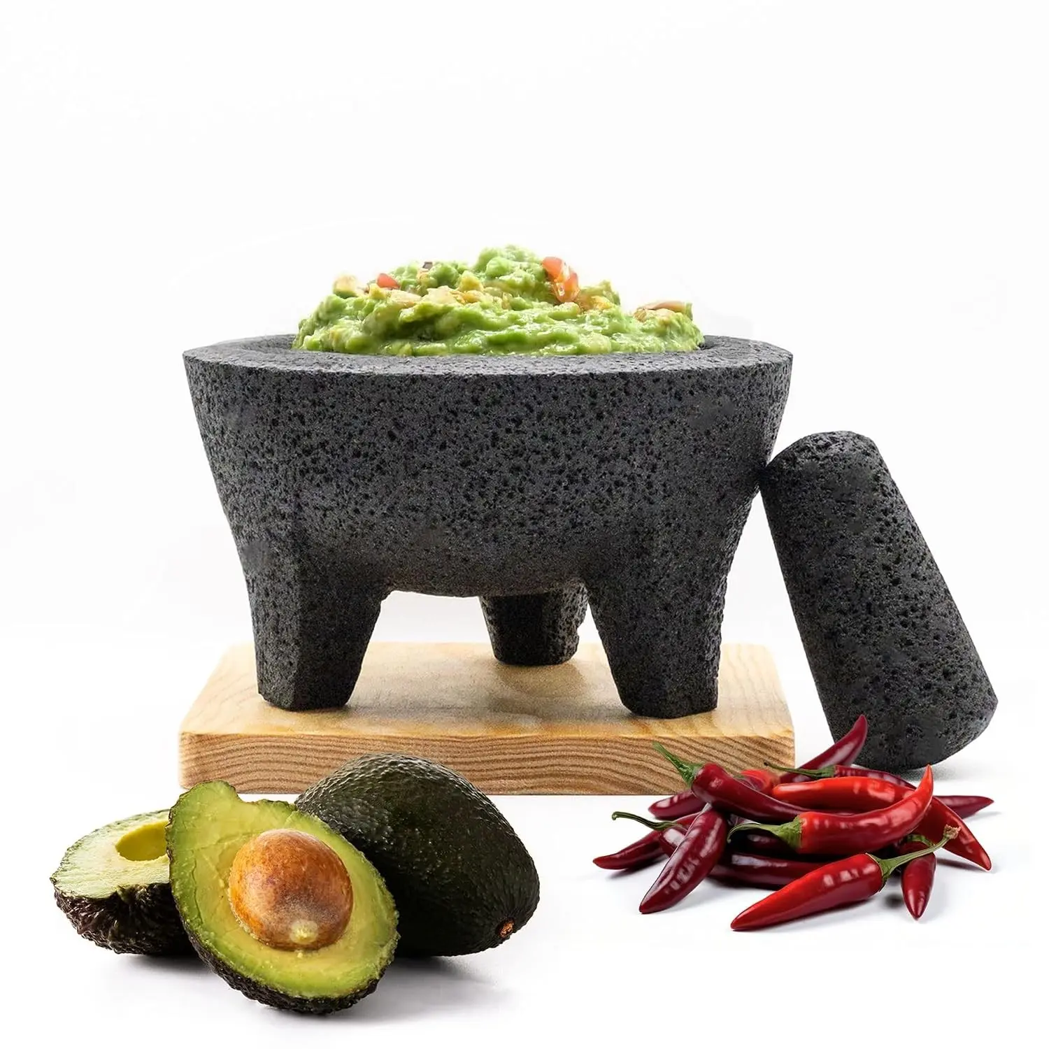 Traditional Molcajete Mexicano Volcanic Rock Mortar and Pestle Set Handmade of Authentic Lava Rock in Puebla Mexico Guacamole Bowl Cutting Board Included Molcajete Bowl de Piedra Volcanica