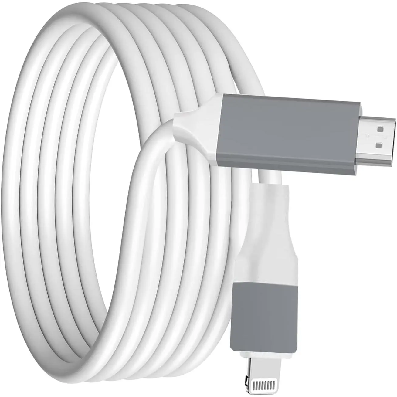 Lightning to HDMI Adapter Cable for iPhone Users - Direct Plug-In, Power-Free, 6.6FT White, Full HD 1080P, Compatible with iPhone14/13/12/11, Supports YouTube TV Output to HDMI Input Devices