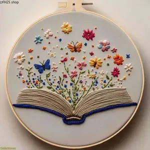 Flower Motif Embroidery Kit for Beginners, DIY Needlework Craft Set with Pattern Guide, Thread and Fabric for Home Decor and Creative Projects
