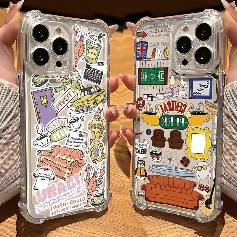 Friends TV Show Handheld Phone Case for iPhone 17,16 Plus,15,14,13,12,11 Pro Max - Vibrant Trend Design, Durable, Anti-Fall, Shockproof, Scratch-Resistant, Transparent, Comfortable Grip for Steady Texting Mobile Phone Accessory, Protection
