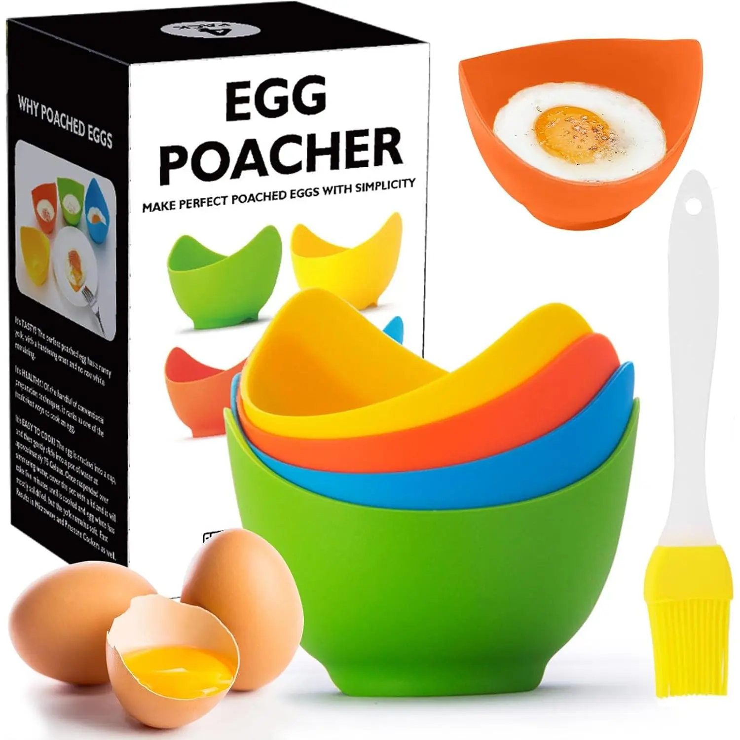 Poached Egg Cooker - Egg Poaching Cups, Non-Stick , Microwave & Stovetop, 4 Pack,