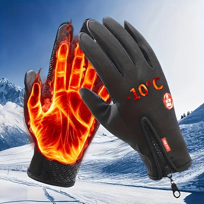 Unisex Thermal Touchscreen Gloves - Windproof Thickened 0.2inch Lining, Non-Slip Grip Zipper Closure, Ski Snowboard Cycling Commuting Gloves, Halloween Christmas Gift, Outdoor Sports Gloves, Fashionable Glove Design, Durable Gloves
