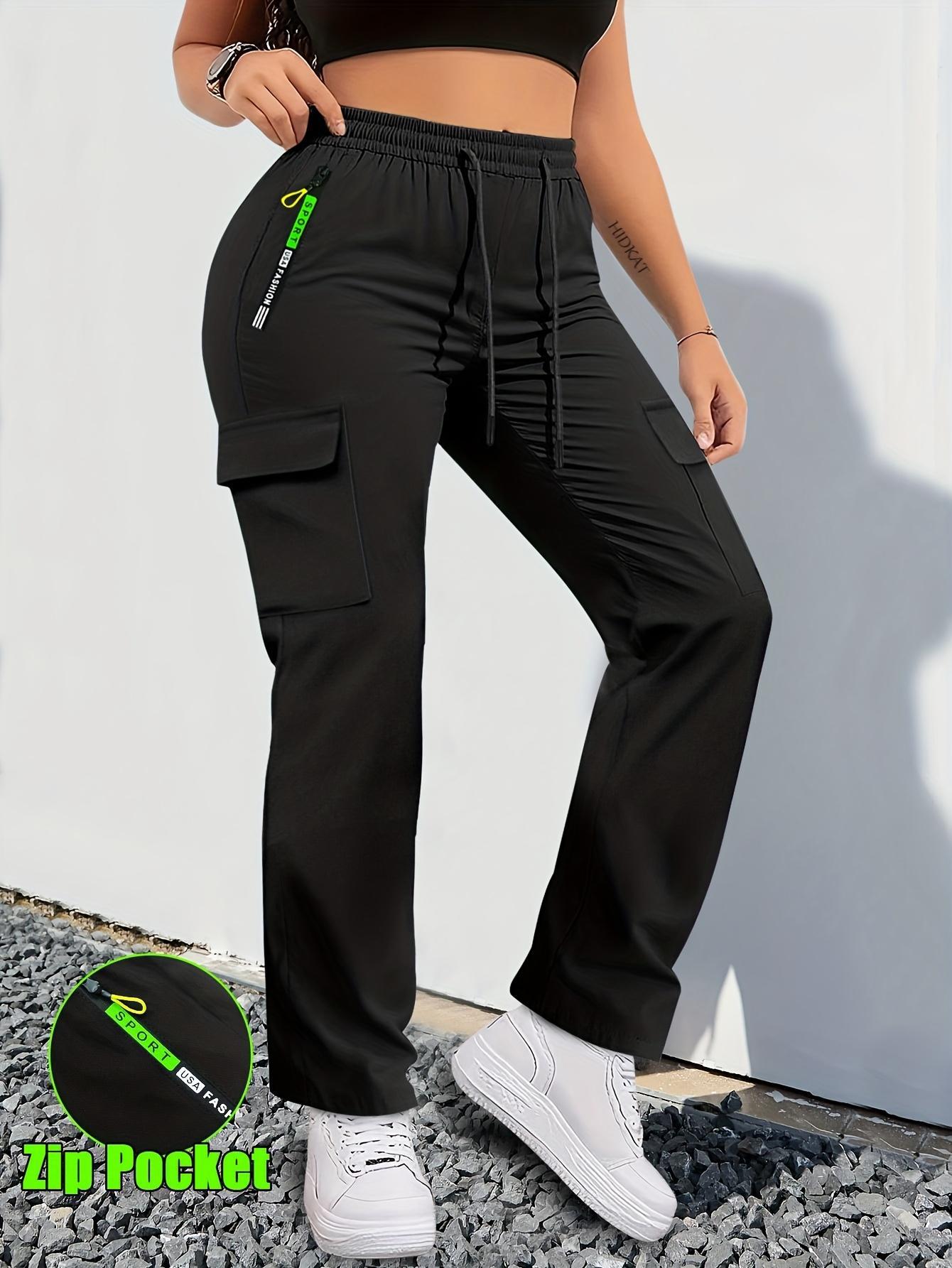Women's Regular Fit Cargo Pants - 4 Functional Pockets (Including Zip Pocket) with Adjustable Drawstring Waist | All-Season Comfort in Smooth, Durable Fabric | Versatile for Casual Wear & Outdoor Activities