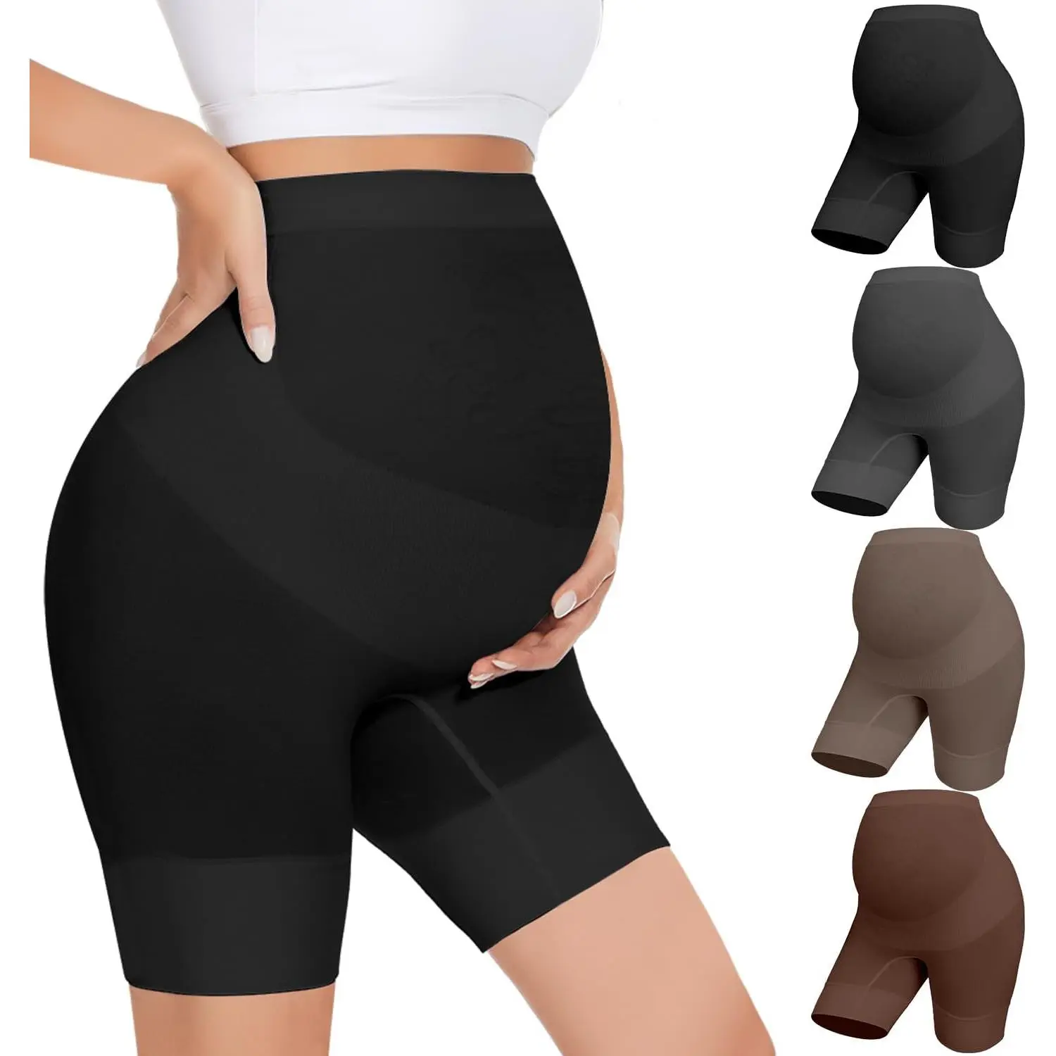 Womens Maternity Shapewear for Dresses, High Waisted  Underwear Over Bump  Support Shorts 4-Pack