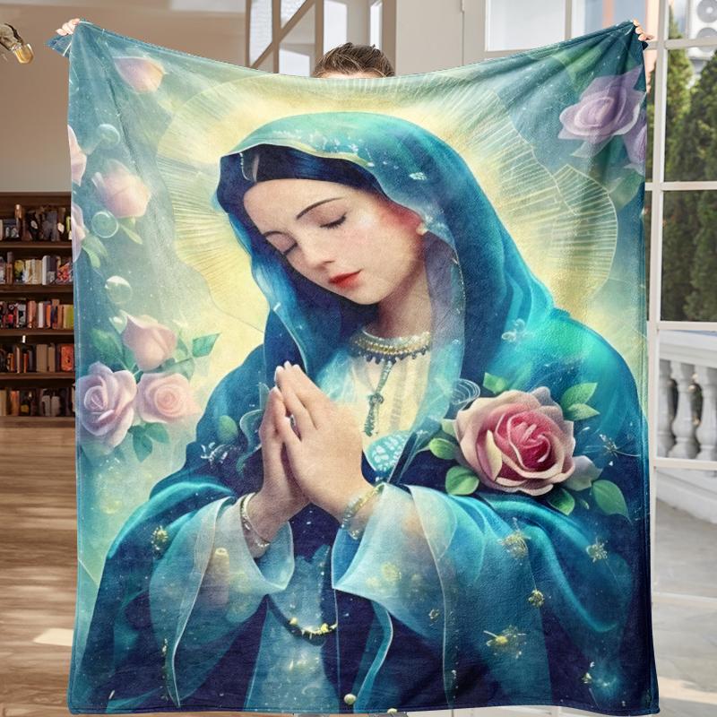 Surprise Virgin Mary Blanket, Soft Warm Throw, Virgin Mary Flannel Throw Blanket Snug Cozy Touch Super Soft Neutral Color